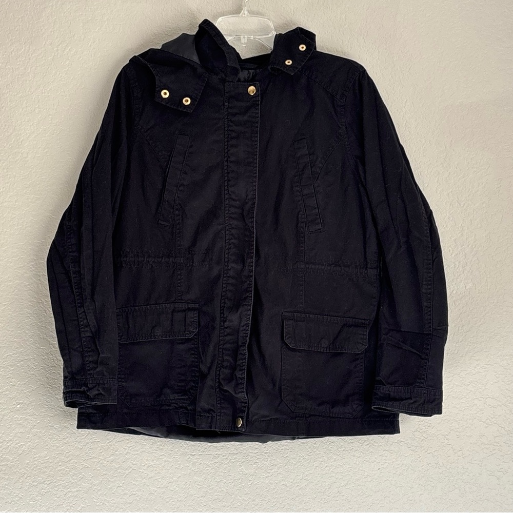 Casual Miss London Black Label Black Hooded Utility Jacket with Zipper size XL